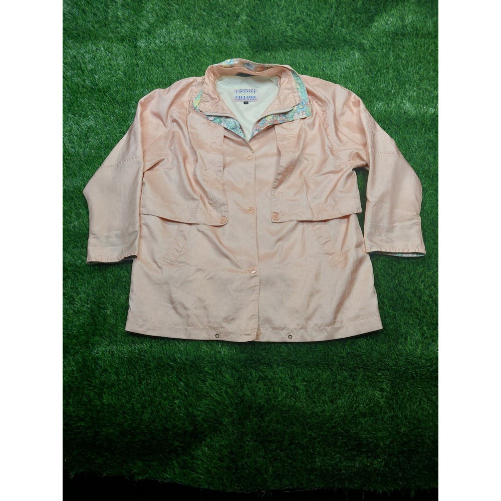 Cyclone Jacket Womens Medium Peach Floral Trim Lightweight Button Front Vintage